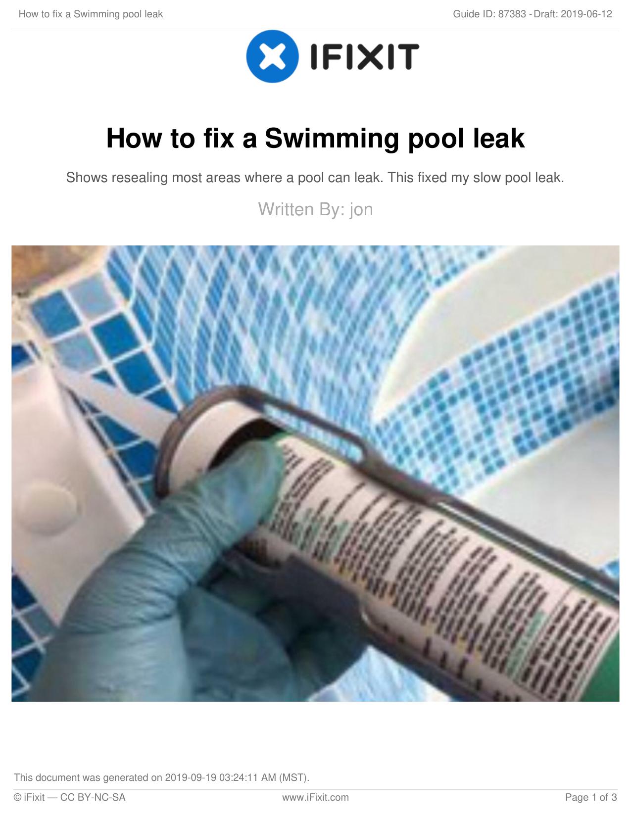 How to fix a Swimming pool leak by Unknown