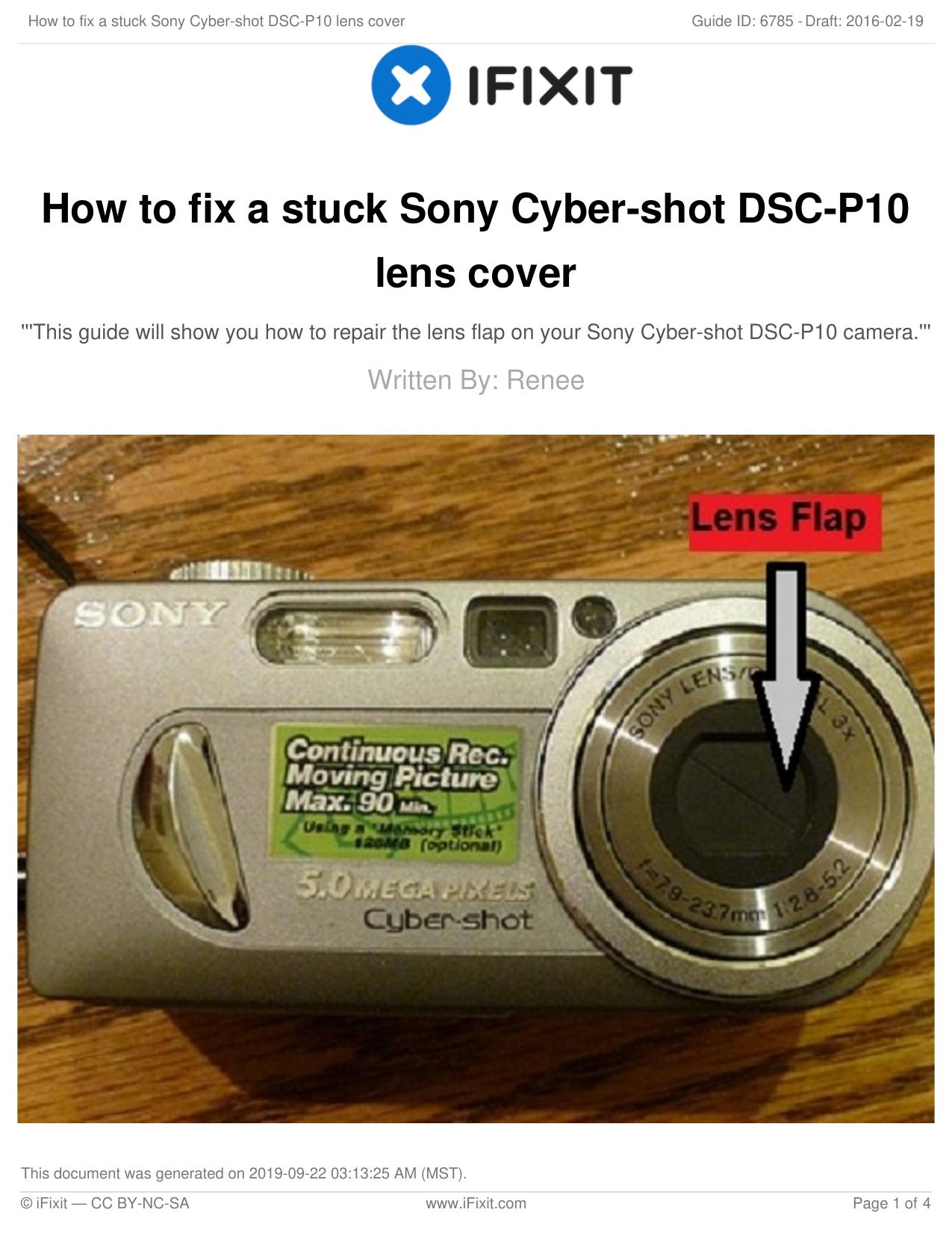 How to fix a stuck Sony Cyber-shot DSC-P10 lens cover by Unknown