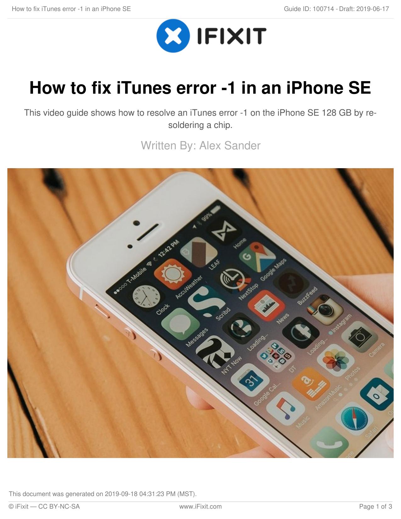 How to fix iTunes error -1 in an iPhone SE by Unknown