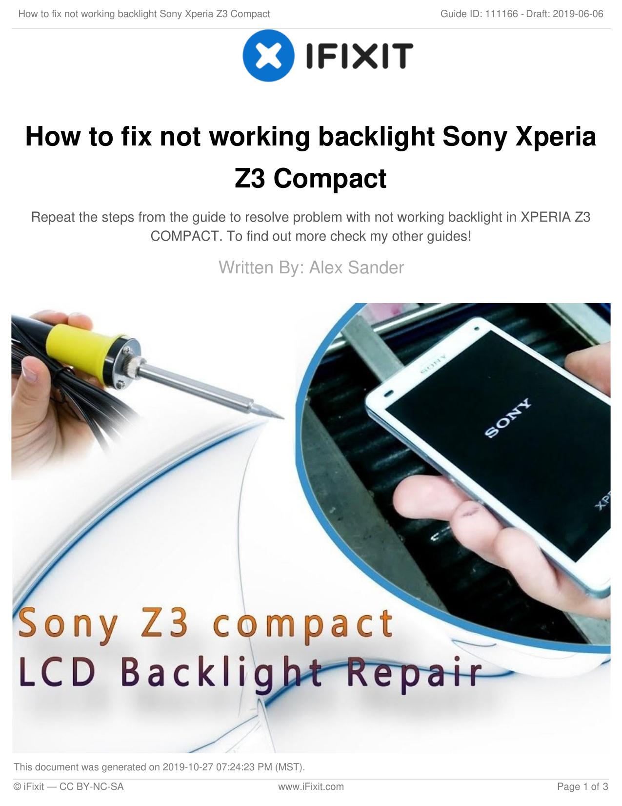 How to fix not working backlight Sony Xperia Z3 Compact by Unknown
