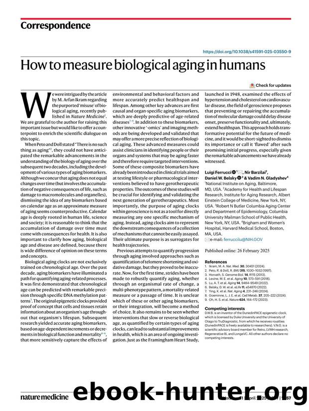How to measure biological aging in humans by Luigi Ferrucci & Nir Barzilai & Daniel W. Belsky & Vadim N. Gladyshev