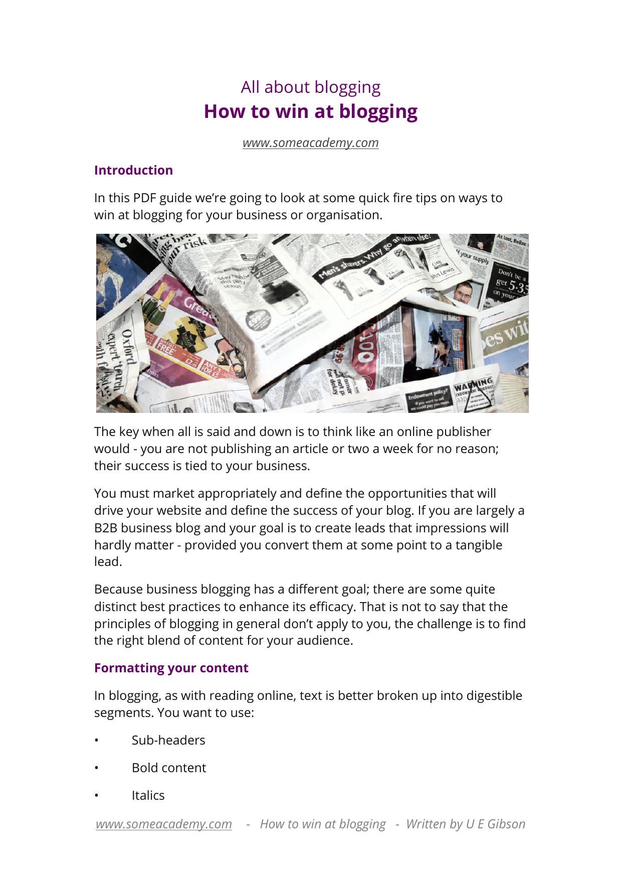 How to win at blogging by SO ME Academy