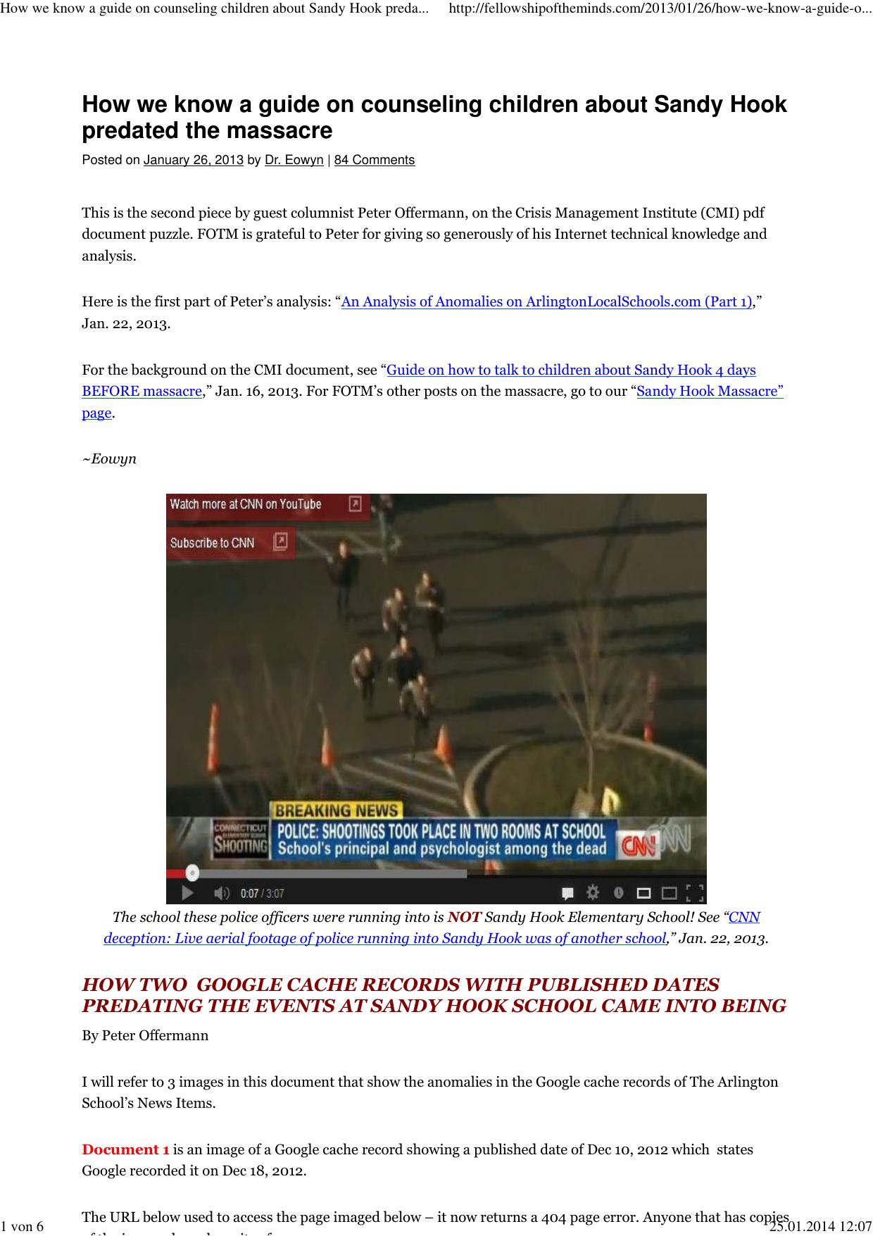 How we know a guide on counseling children about Sandy Hook predated the massacre | Fellowship of the Minds by Benutzer1
