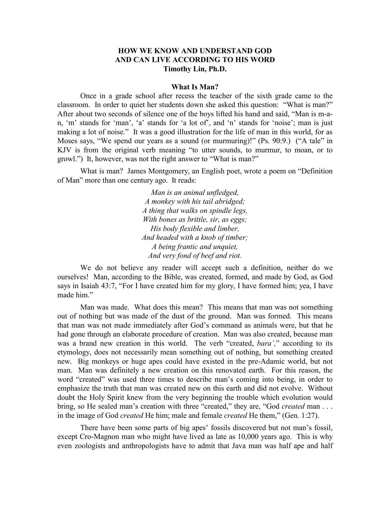 How we know and understand God and can live according to his word by Timothy Lin