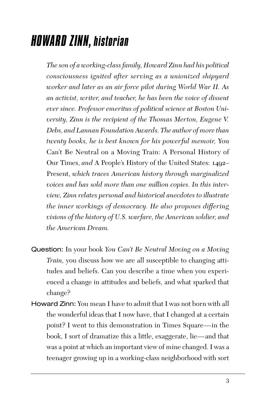 Howard Zinn interview excerpted from Global Values 101 by unknow