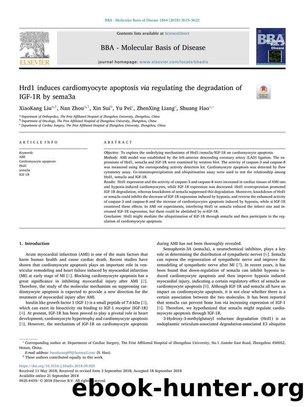 Hrd1 induces cardiomyocyte apoptosis via regulating the degradation of IGF-1R by sema3a by XiaoKang Liu & Nan Zhou & Xin Sui & Yu Pei & ZhenXing Liang & Shuang Hao