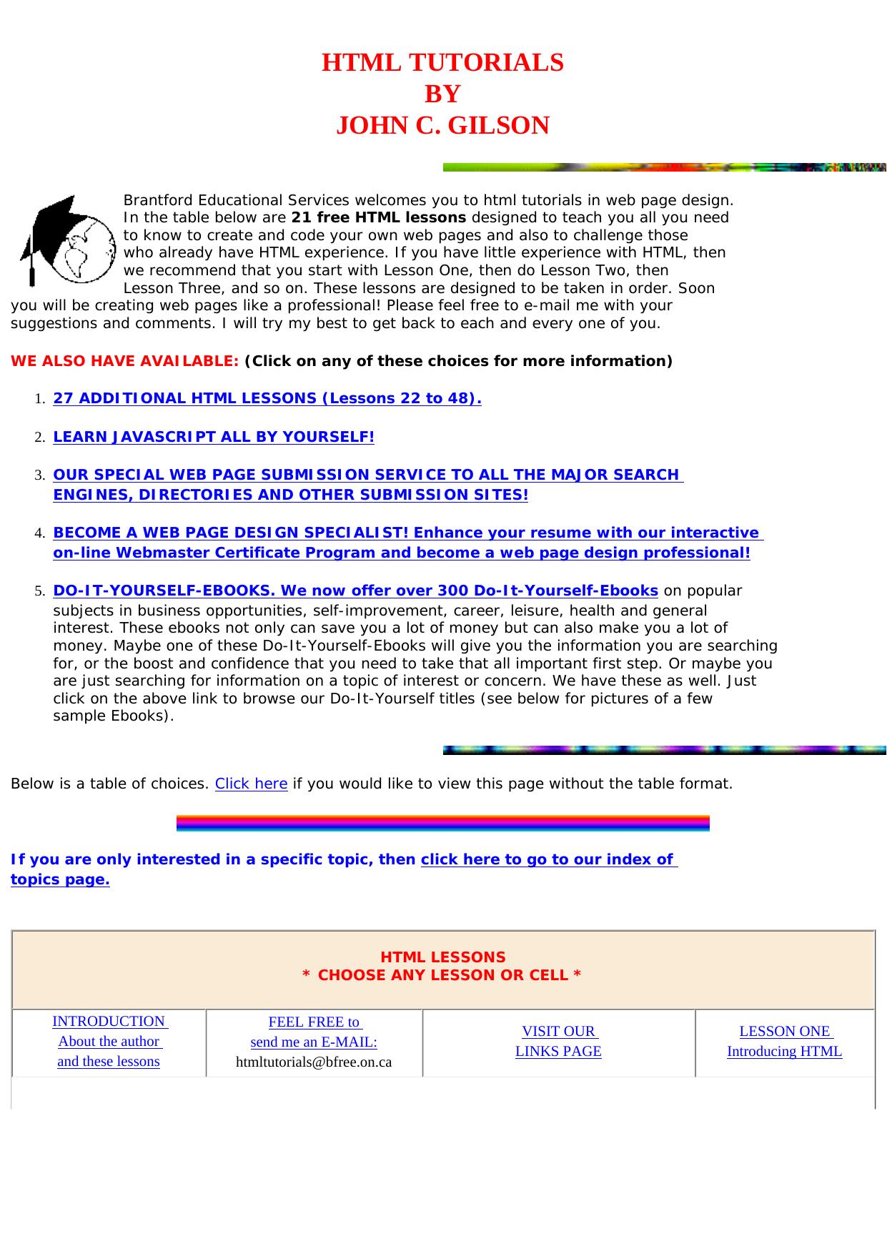Html Tutorials In Web Page Design. by Best of Kuszter's Collection