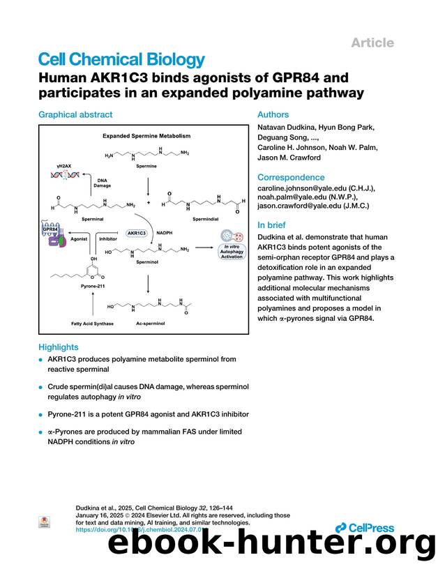 Human AKR1C3 binds agonists of GPR84 and participates in an expanded polyamine pathway by unknow