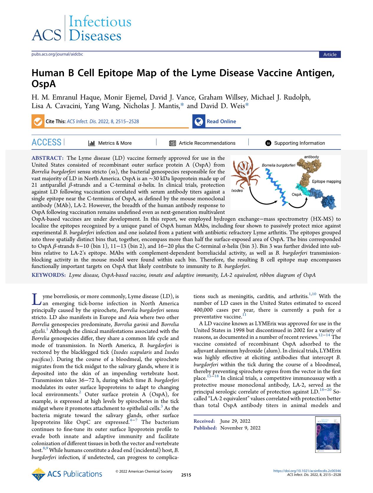 Human B Cell Epitope Map of the Lyme Disease Vaccine Antigen, OspA by unknow
