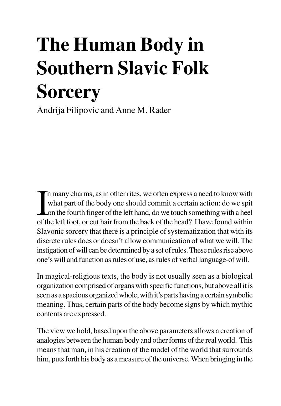 Human Body in Southern Slavic Folklore by Unknown
