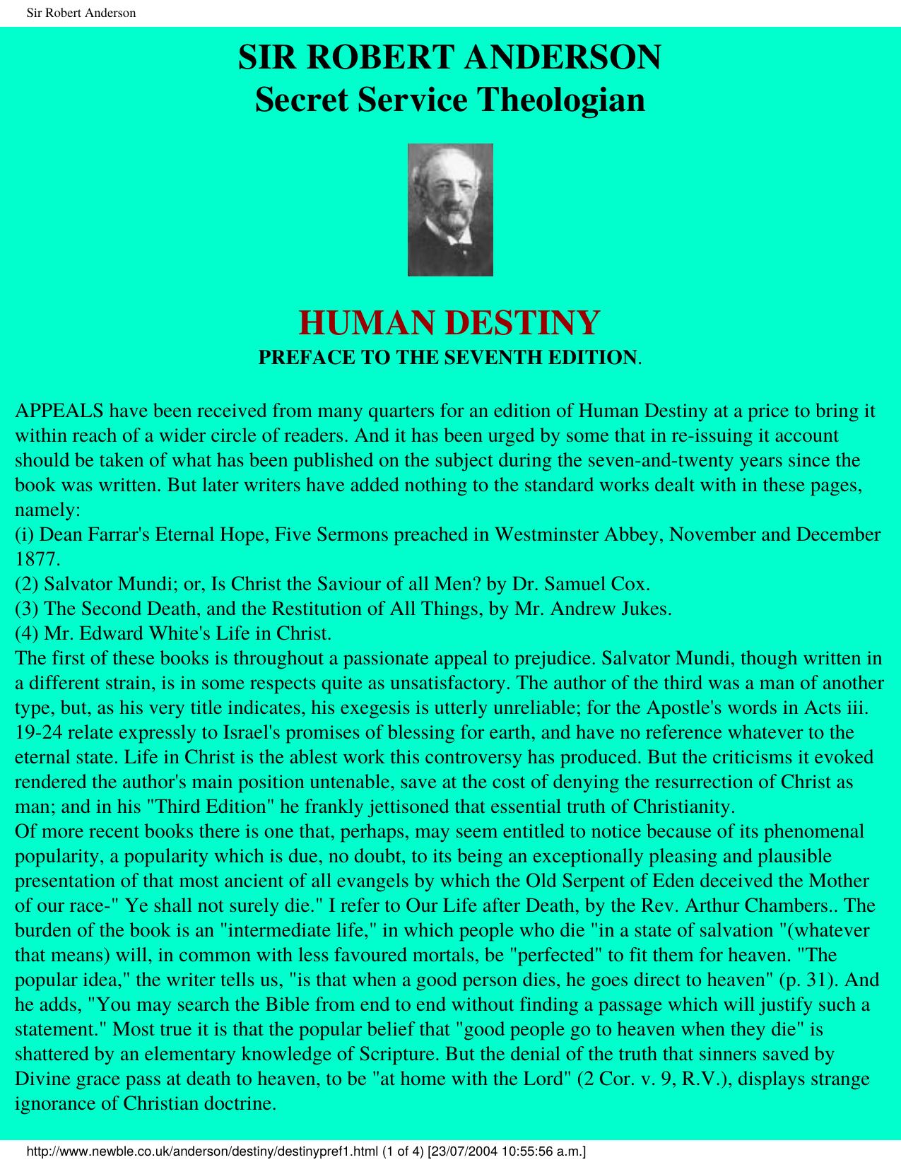 Human Destiny - Robert Anderson by Sir Robert Anderson