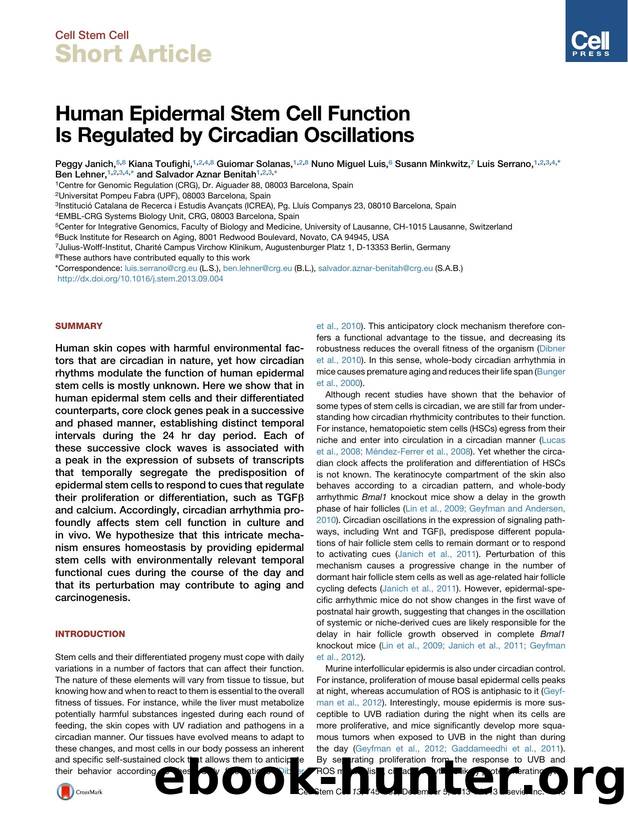 Human Epidermal Stem Cell Function Is Regulated by Circadian Oscillations by unknow