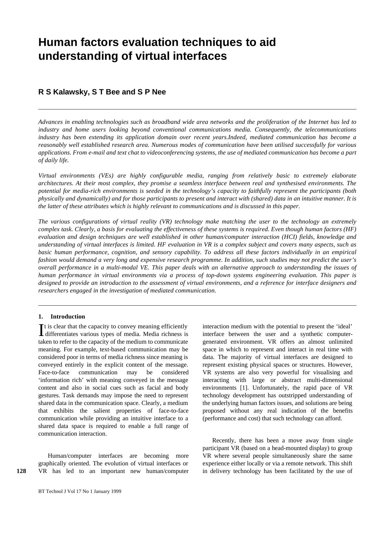 Human Factors Evaluation Techniques to Aid Understanding of Virtual Interfaces by Unknown