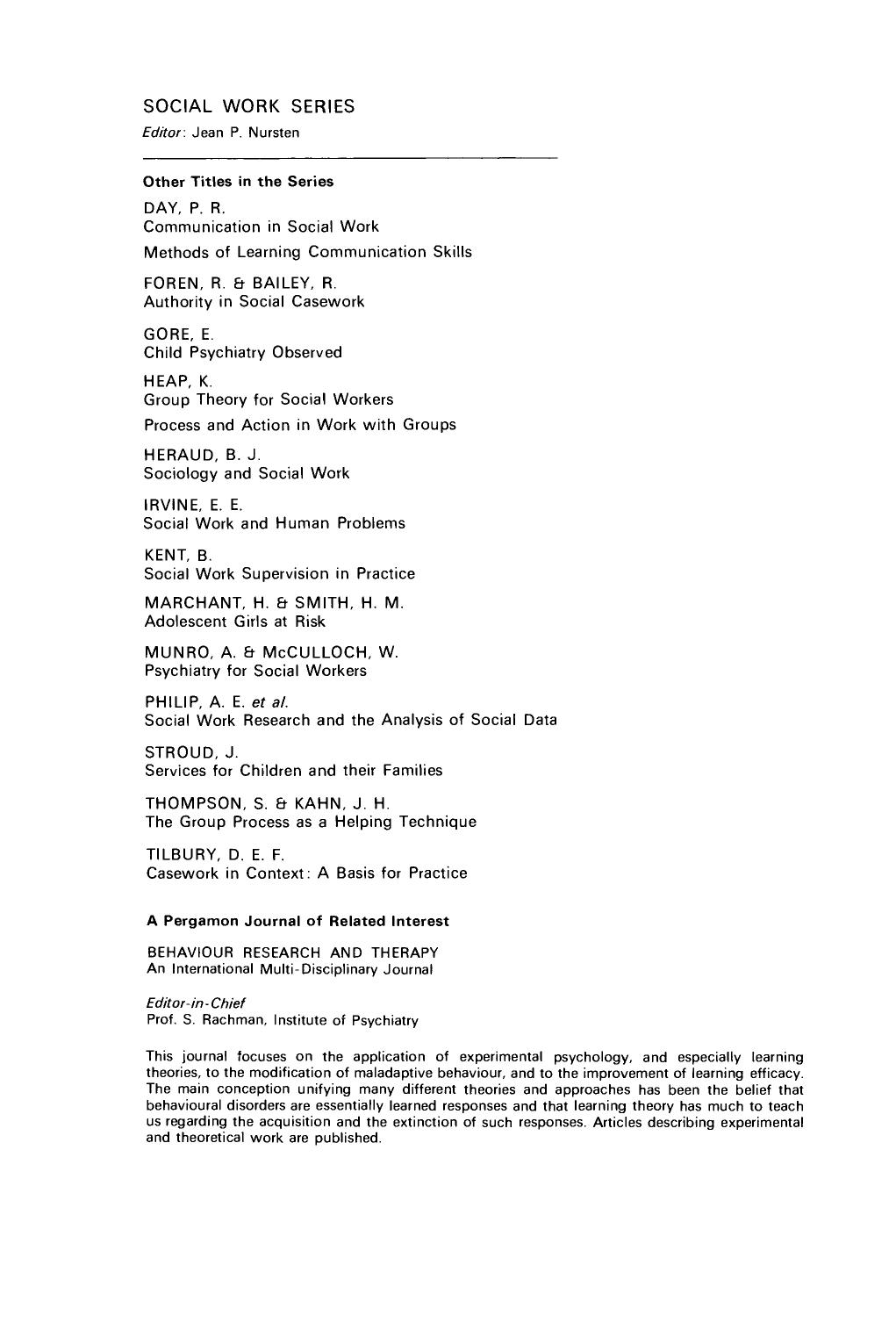 Human Growth and the Development of Personality by Jack Kahn Susan Elinor Wright and Jean P. Nursten (Auth.)