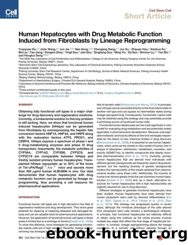 Human Hepatocytes with Drug Metabolic Function Induced from Fibroblasts by Lineage Reprogramming by unknow