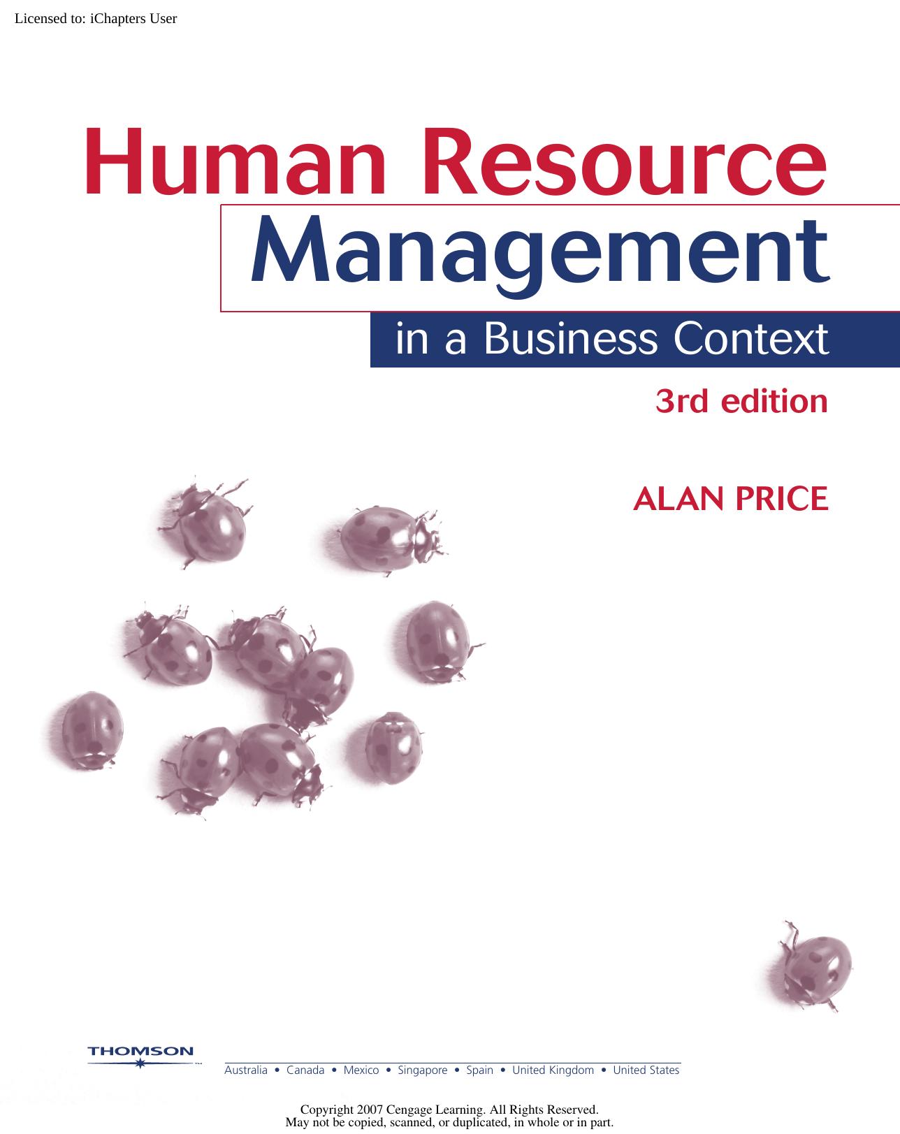 Human Resource Management in a business context by Price Alan