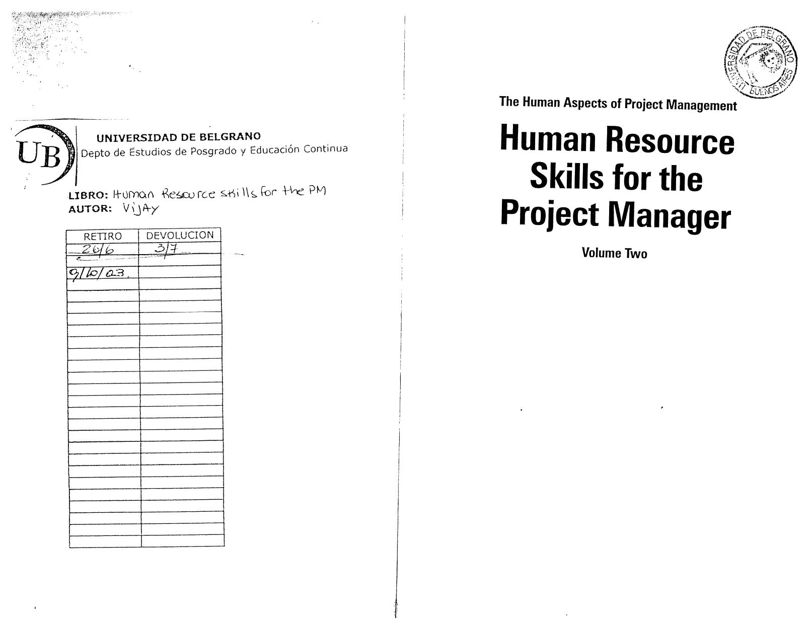 Human Resource Skills For Project Manager by Unknown