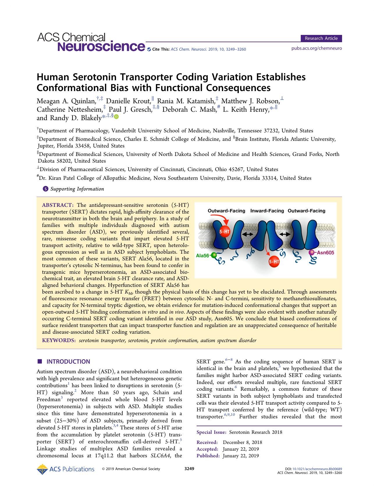 Human Serotonin Transporter Coding Variation Establishes Conformational Bias with Functional Consequences by unknow