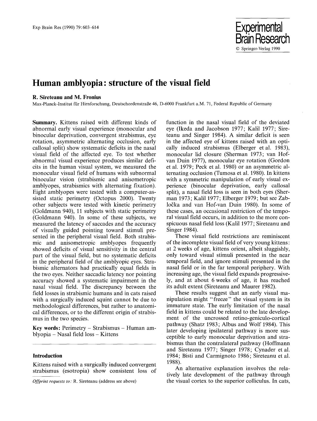 Human amblyopia: structure of the visual field by Unknown