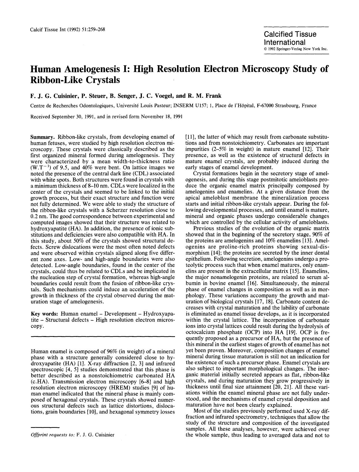 Human amelogenesis I: High resolution electron microscopy study of ribbon-like crystals by Unknown