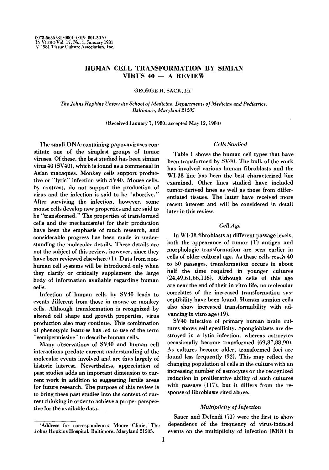 Human cell transformation by simian virus 40&#x2014;A review by Unknown