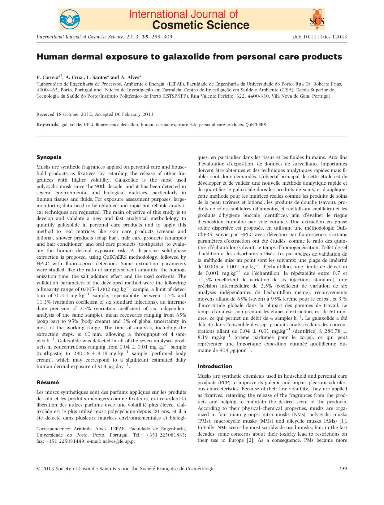Human dermal exposure to galaxolide from personal care products by Unknown
