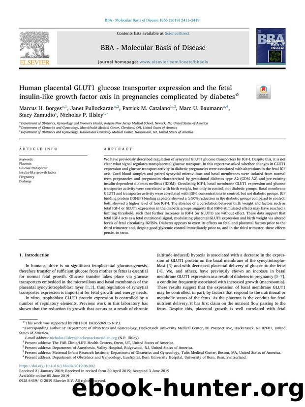 Human placental GLUT1 glucose transporter expression and the fetal insulin-like growth factor axis in pregnancies complicated by diabetes by unknow