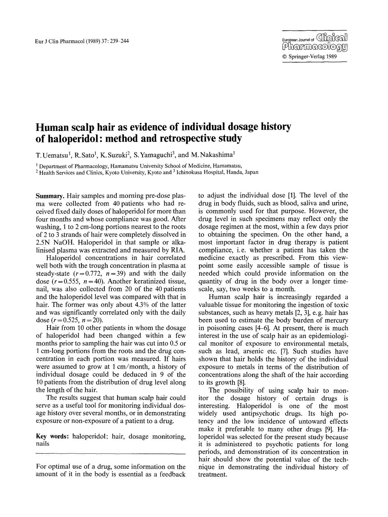 Human scalp hair as evidence of individual dosage history of haloperidol: method and retrospective study by Unknown