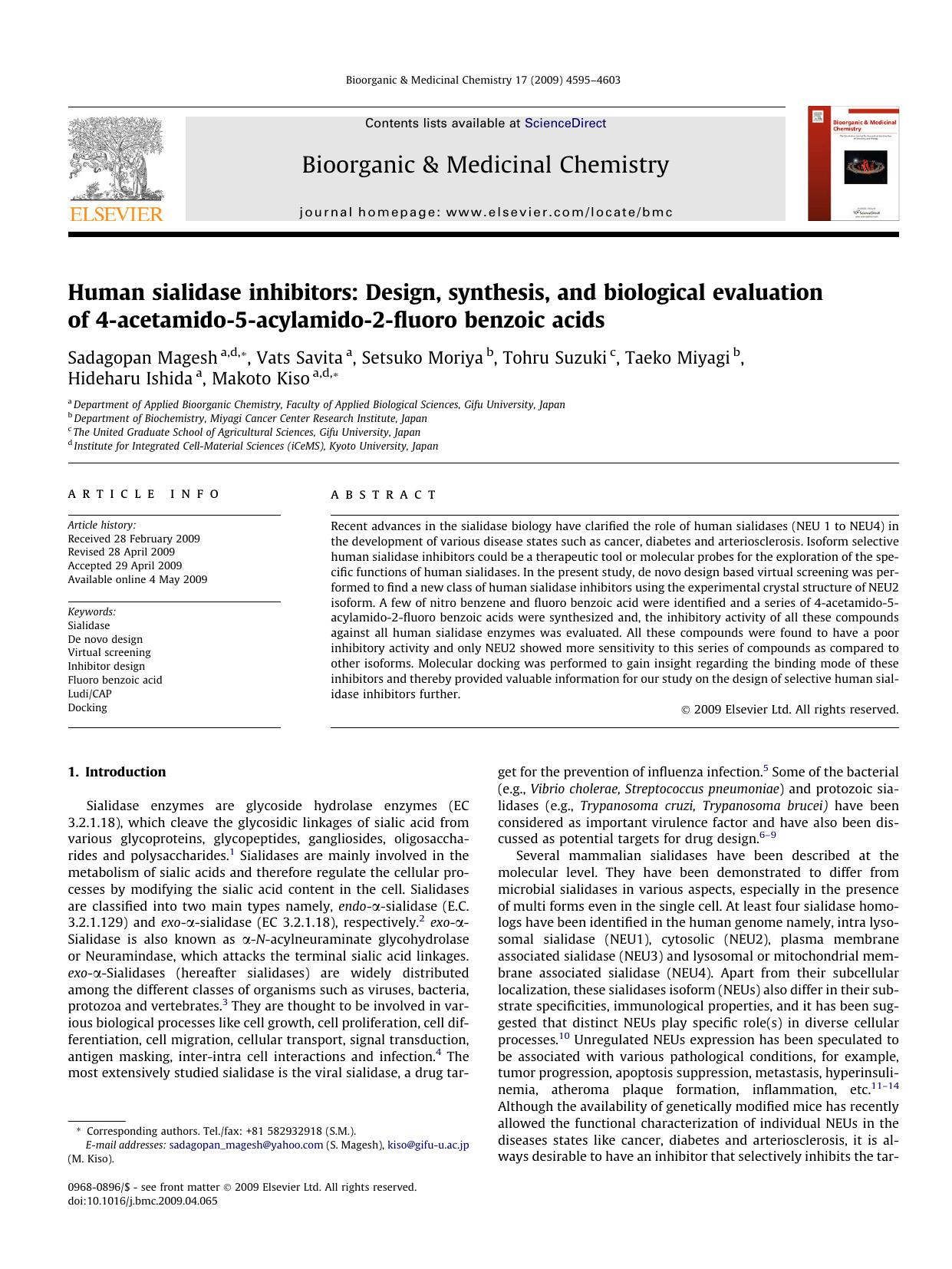 Human sialidase inhibitors: Design, synthesis, and biological evaluation of 4-acetamido-5-acylamido-2-fluoro benzoic acids by unknow