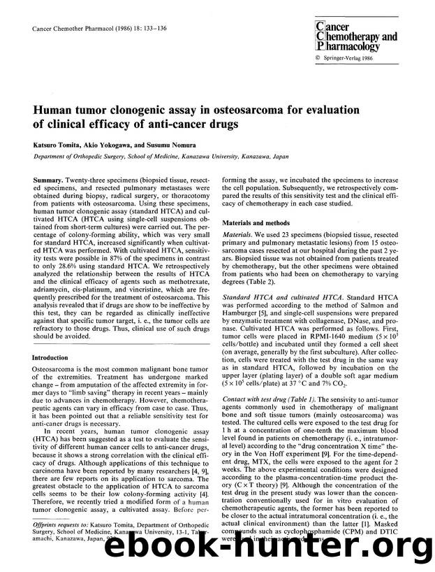 Human tumor clonogenic assay in osteosarcoma for evaluation of clinical efficacy of anti-cancer drugs by Unknown