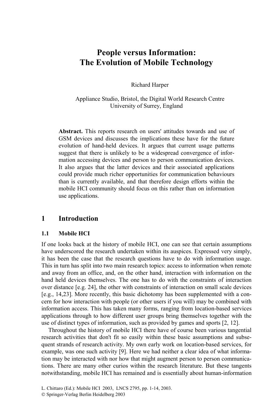 Human-Computer Interaction with Mobile Devices and Services: 5th International Symposium, Mobile HCI 2003, Udine, Italy, September 2003. Proceedings by Richard Harper (auth.) Luca Chittaro (eds.)
