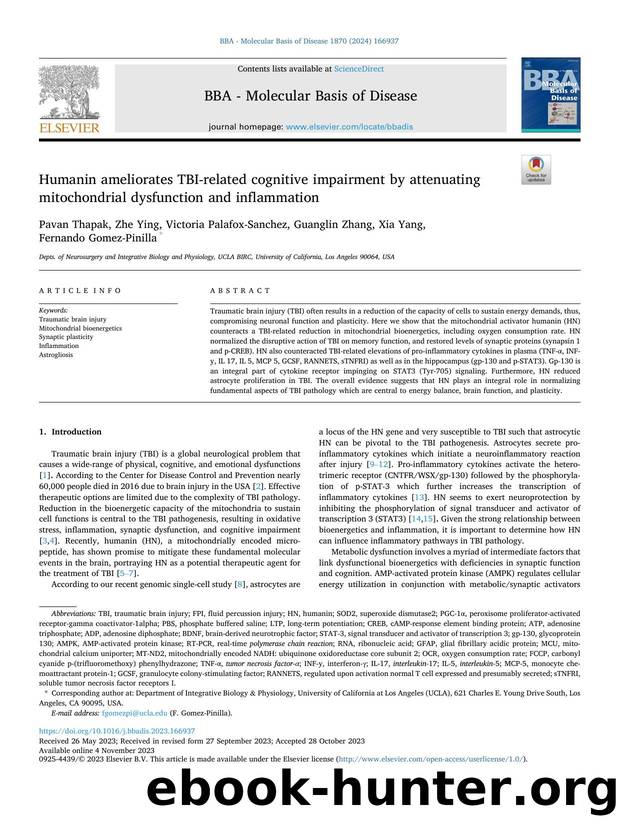 Humanin ameliorates TBI-related cognitive impairment by attenuating mitochondrial dysfunction and inflammation by unknow