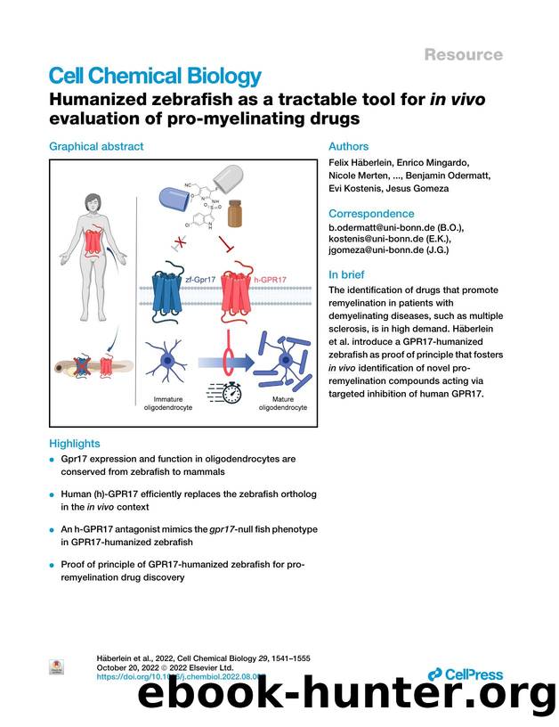 Humanized zebrafish as a tractable tool for in&nbsp;vivo evaluation of pro-myelinating drugs by unknow
