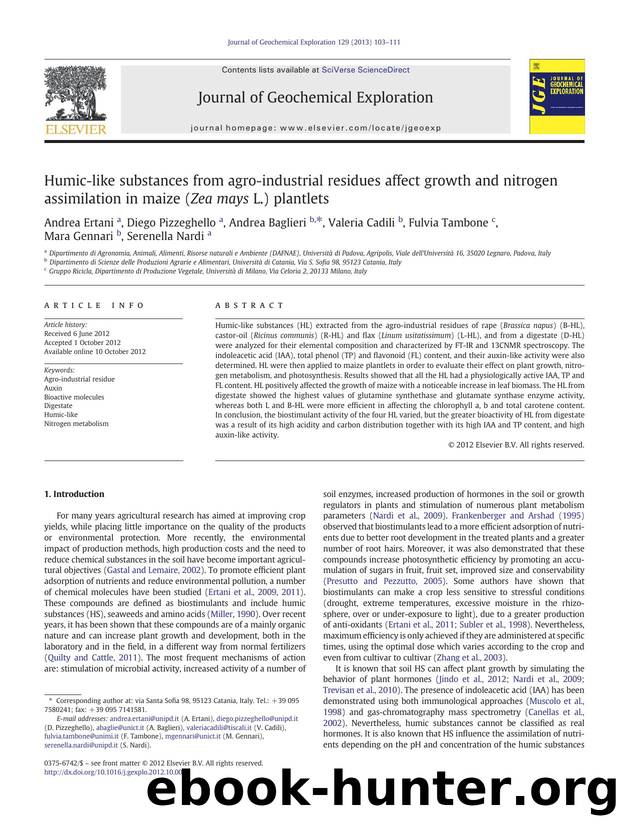 Humic-like substances from agro-industrial residues affect growth and nitrogen assimilation in maize (Zea mays L.) plantlets by unknow