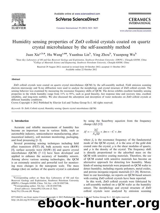 Humidity sensing properties of ZnO colloid crystals coated on quartz crystal microbalance by the self-assembly method by Juan Xie & Hu Wang & Yuanhua Lin & Ying Zhou & Yuanpeng Wu