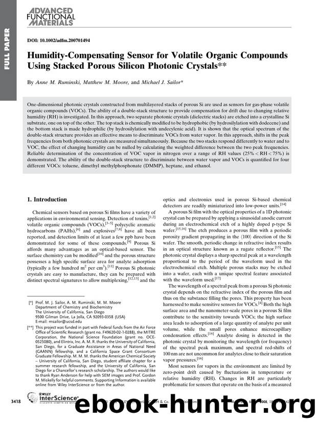 Humidity-Compensating Sensor for Volatile Organic Compounds Using Stacked Porous Silicon Photonic Crystals by Unknown