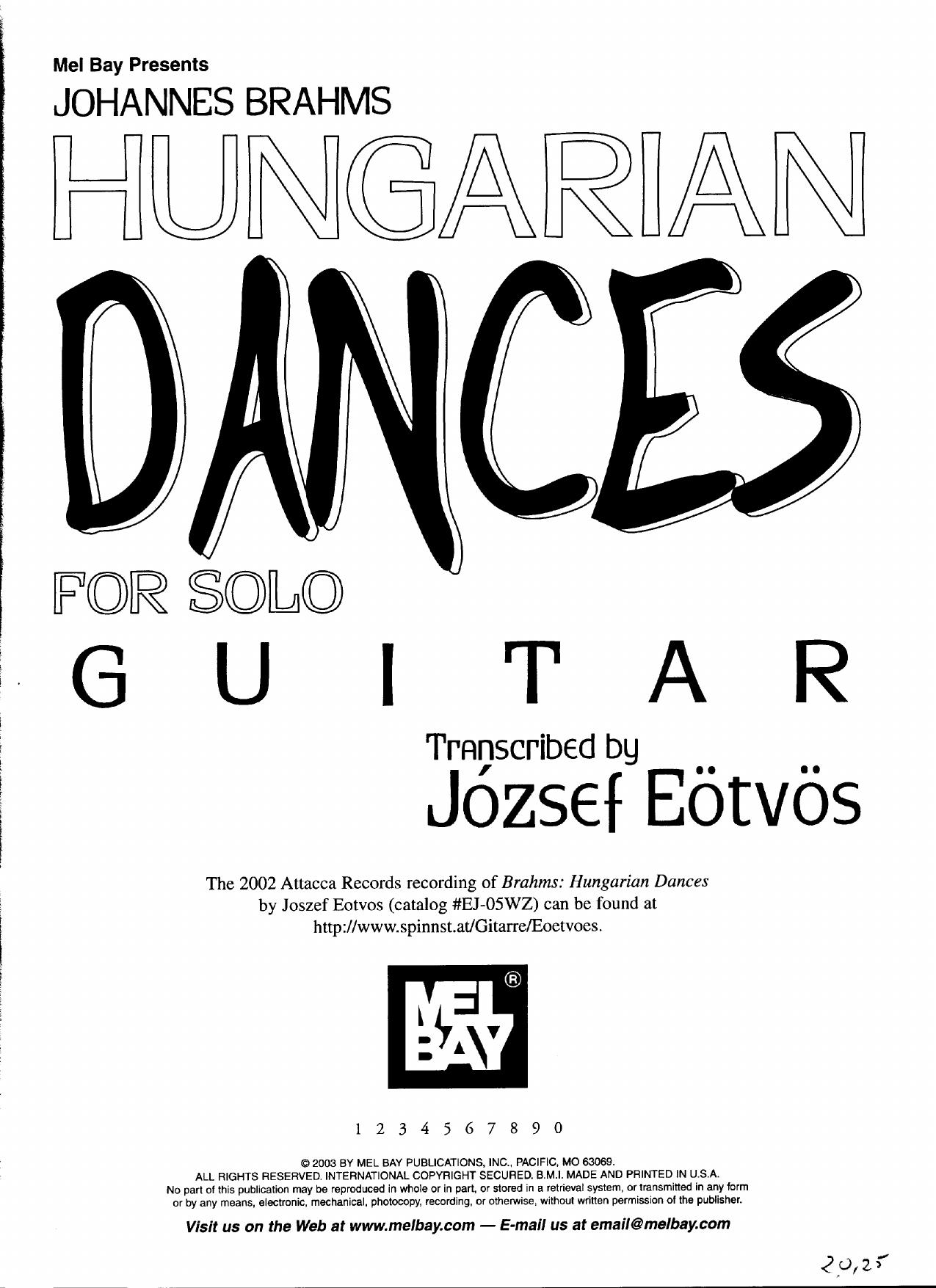 Hungarian Dances for Solo Guitar No. 1 - 21 by Brahms Johannes