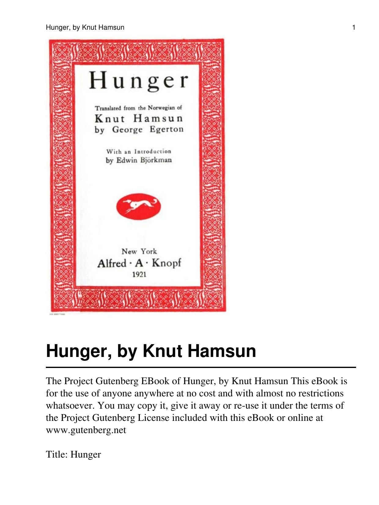 Hunger (Penguin Twentieth-Century Classics) by Knut Hamsun