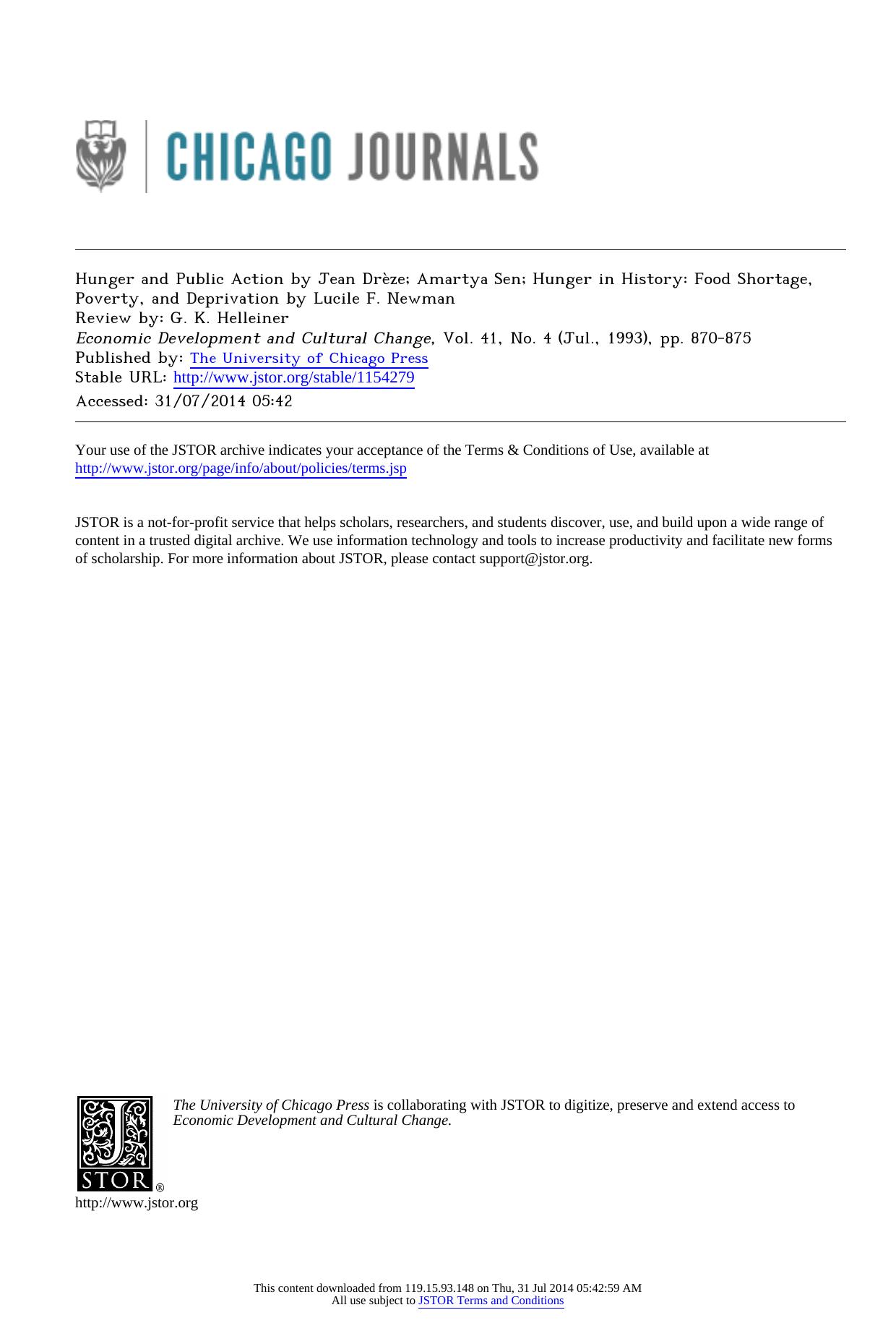 Hunger and Public Action by Jean DrÃ¨ze; Amartya Sen; Hunger in History: Food Shortage, Poverty, and Deprivation by Lucile F. Newman by Hunger & Public Action by Jean Drèze; Amartya Sen