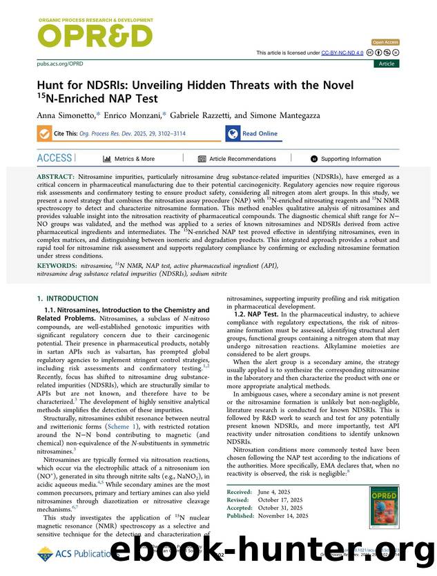 Hunt for NDSRIs: Unveiling Hidden Threats with the Novel 15N-Enriched NAP Test by Anna Simonetto Enrico Monzani Gabriele Razzetti and Simone Mantegazza