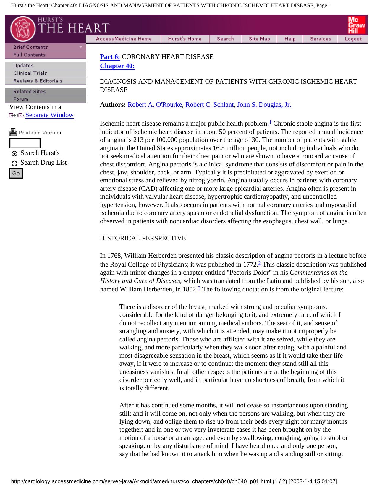 Hurst's the Heart; Chapter 40: DIAGNOSIS AND MANAGEMENT OF PATIENTS WITH CHRONIC ISCHEMIC HEART DISEASE, Page 1 by Unknown