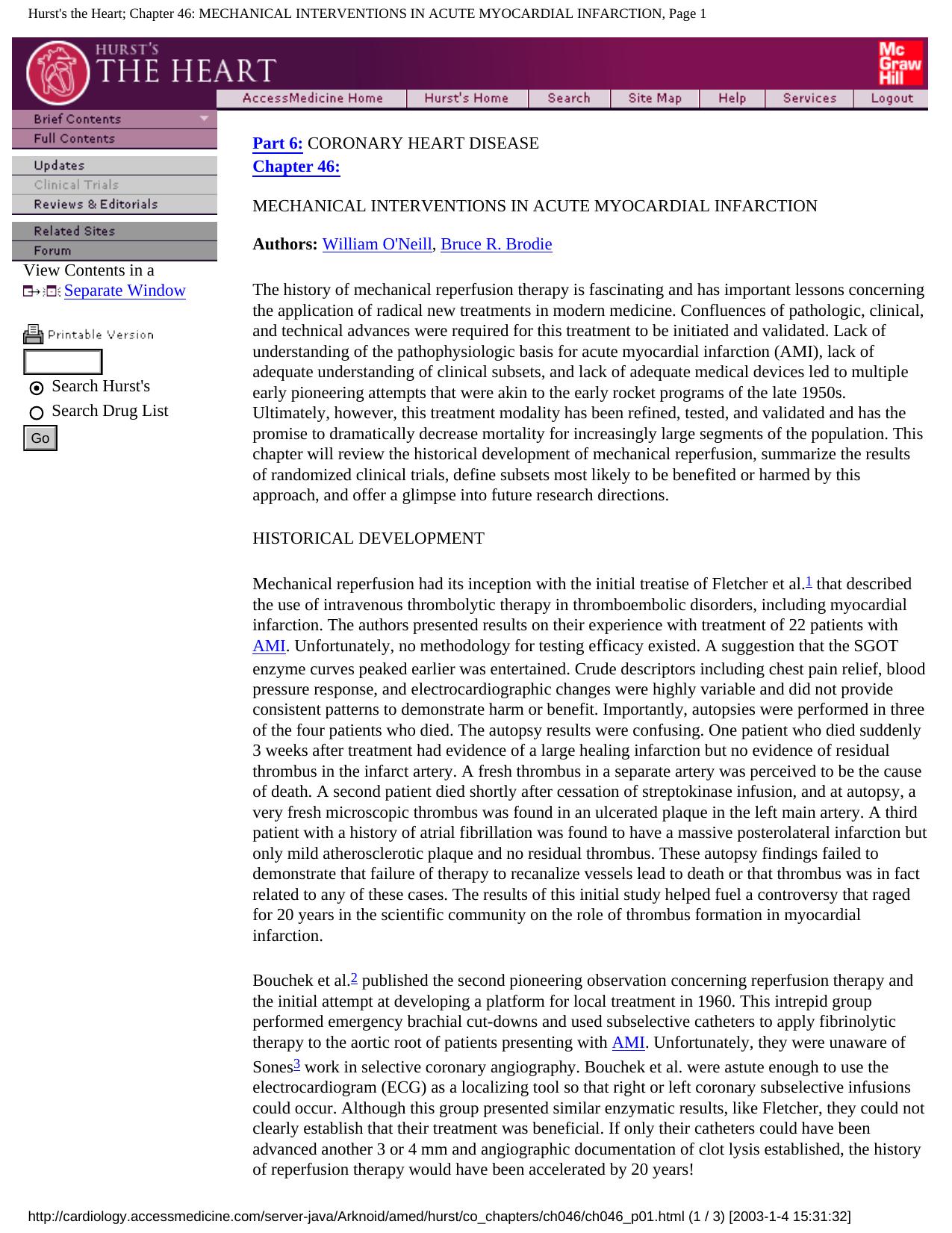 Hurst's the Heart; Chapter 46: MECHANICAL INTERVENTIONS IN ACUTE MYOCARDIAL INFARCTION, Page 1 by Unknown