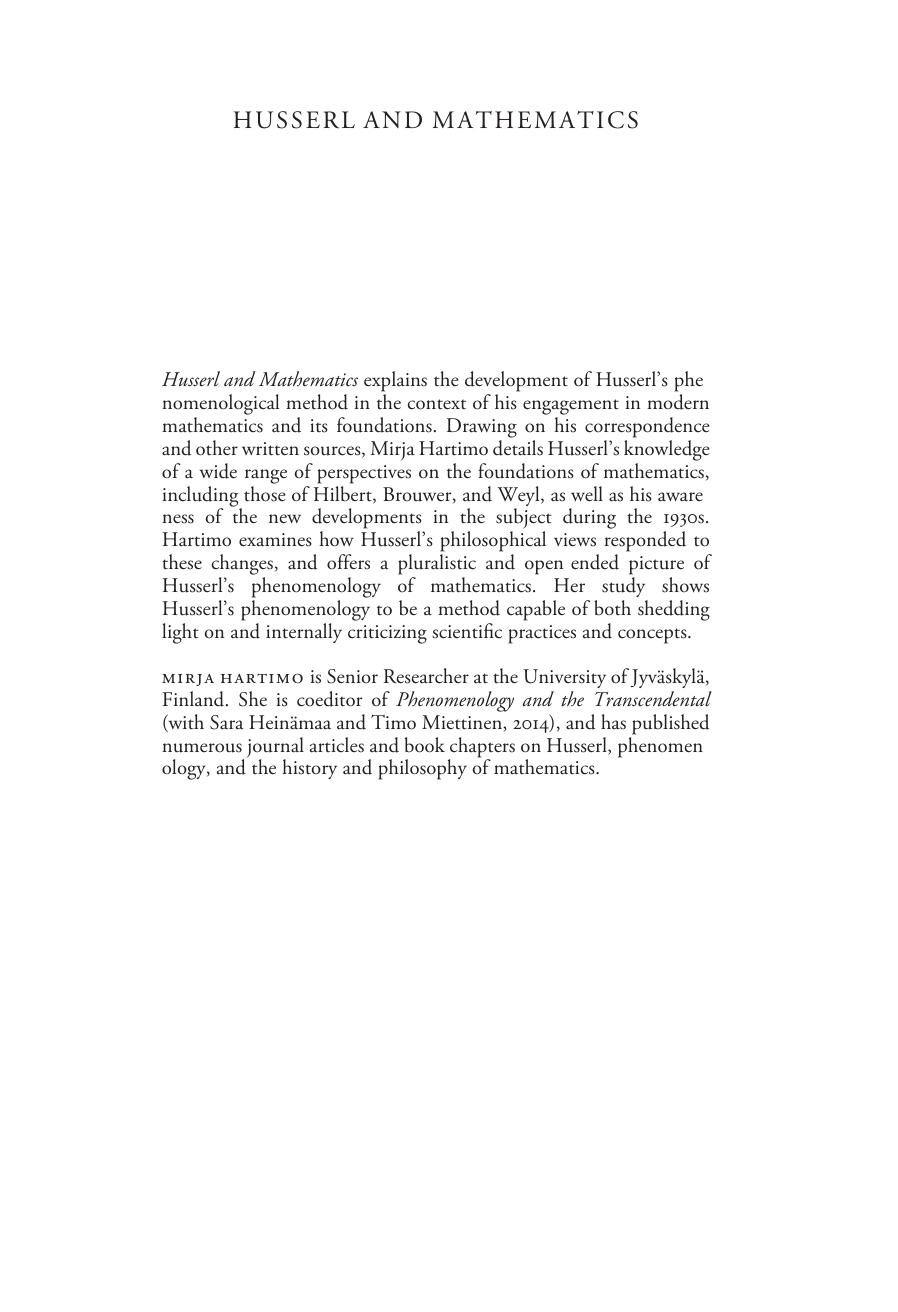 Husserl and Mathematics by Mirja Hartimo