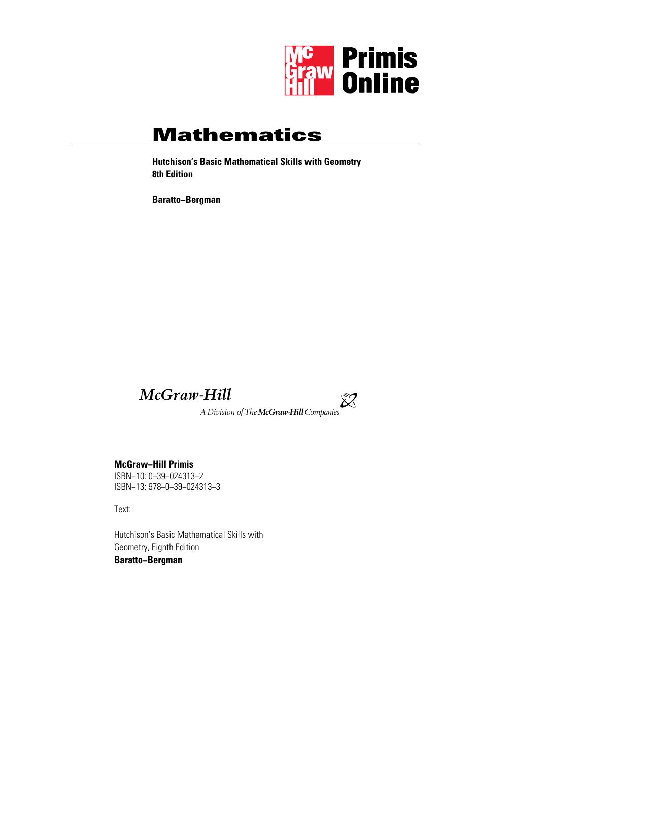 Hutchison's Basic Mathematical Skills with Geometry, 8th Edition by Stefan Baratto Barry Bergman Donald Hutchison