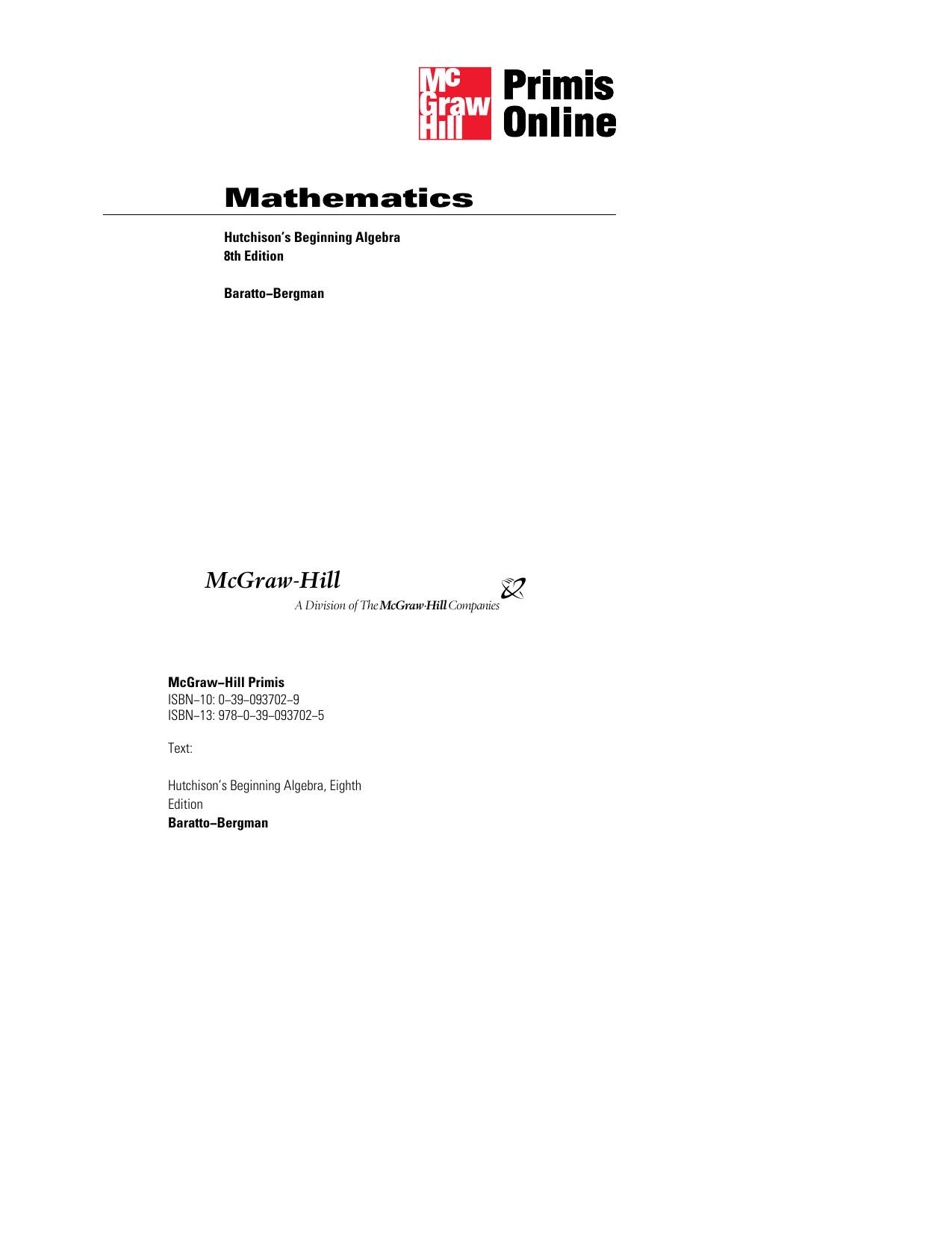 Hutchison's Beginning Algebra, 8th Edition by Stefan Baratto Barry Bergman Donald Hutchison