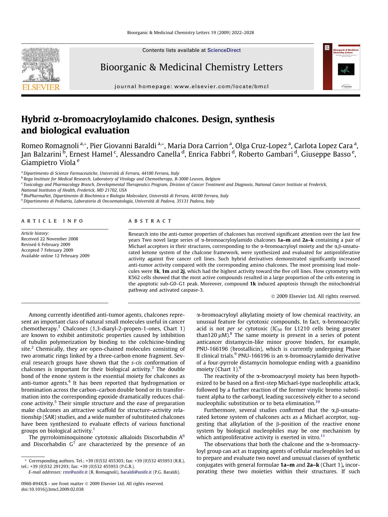 Hybrid Î±-bromoacryloylamido chalcones. Design, synthesis and biological evaluation by unknow