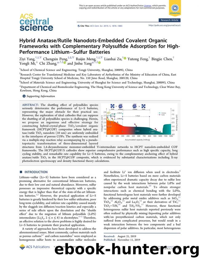 Hybrid AnataseRutile Nanodots-Embedded Covalent Organic Frameworks with Complementary Polysulfide Adsorption for High-Performance LithiumâSulfur Batteries by unknow