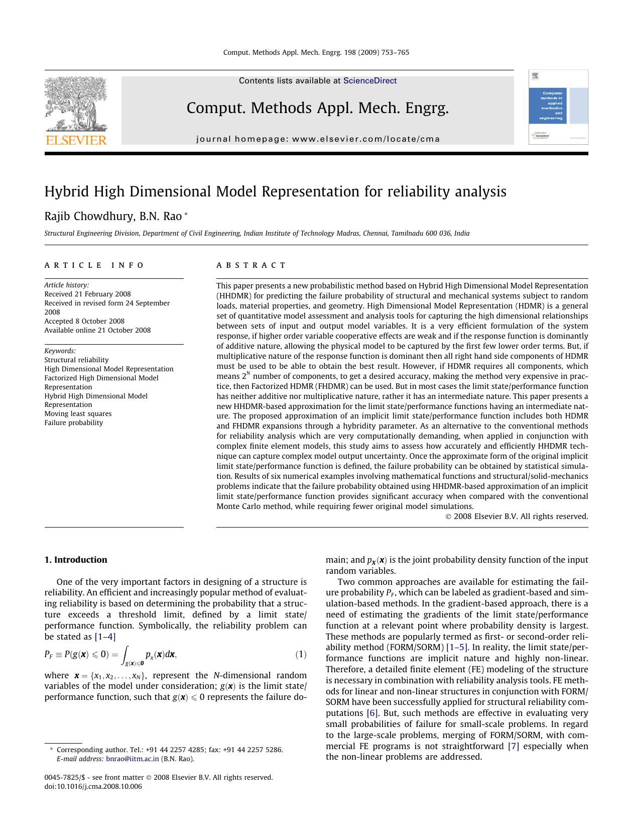 Hybrid High Dimensional Model Representation for reliability analysis by Rajib Chowdhury; B.N. Rao