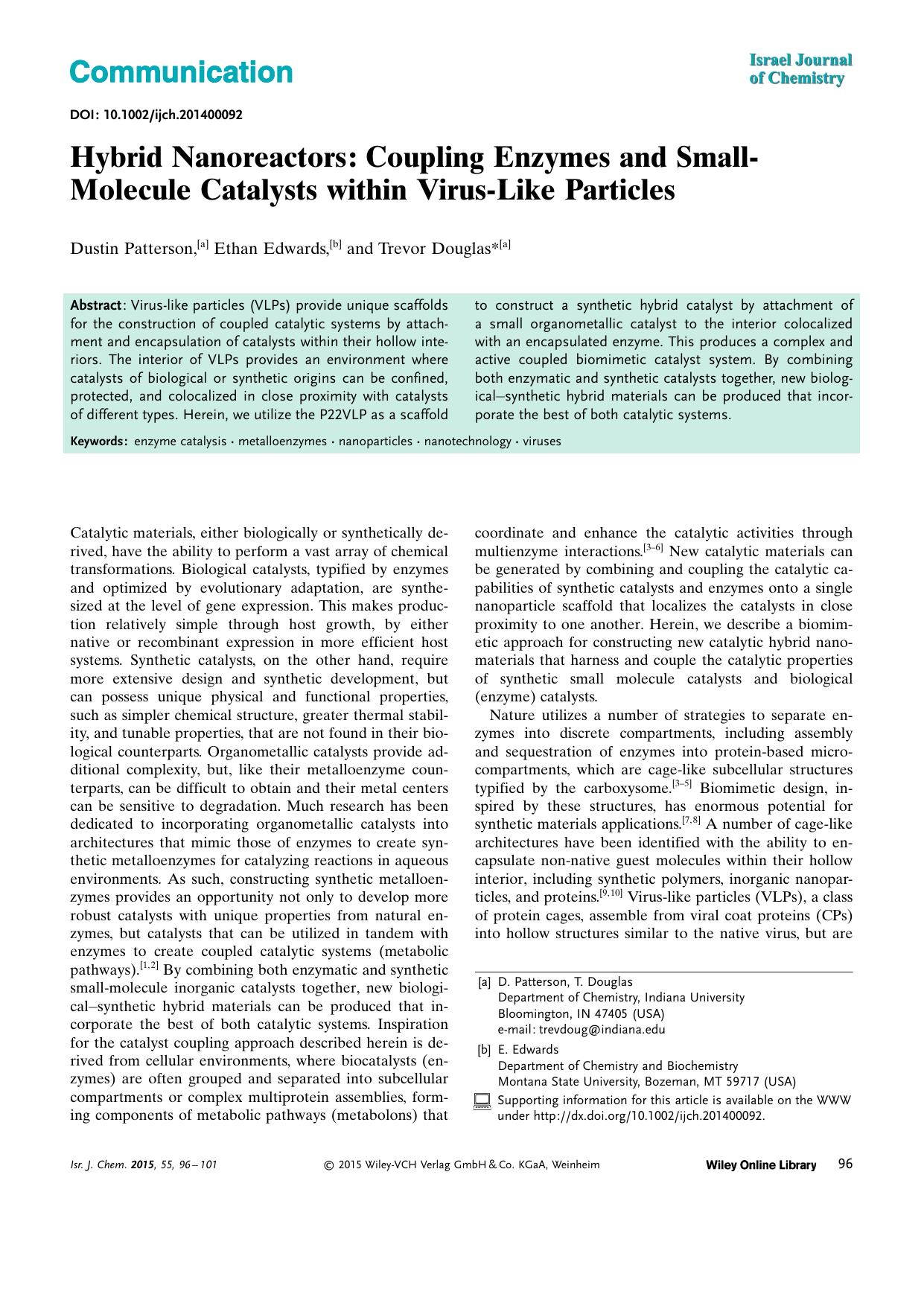 Hybrid Nanoreactors: Coupling Enzymes and SmallMolecule Catalysts within VirusLike Particles by Unknown