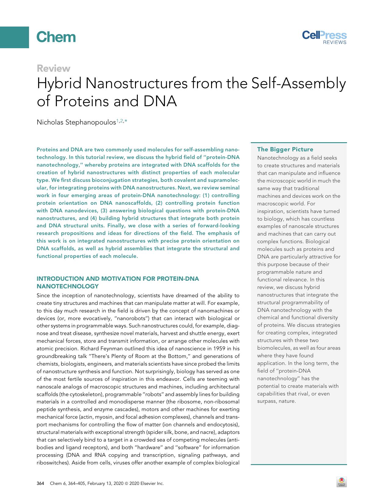 Hybrid Nanostructures from the Self-Assembly of Proteins and DNA by Nicholas Stephanopoulos